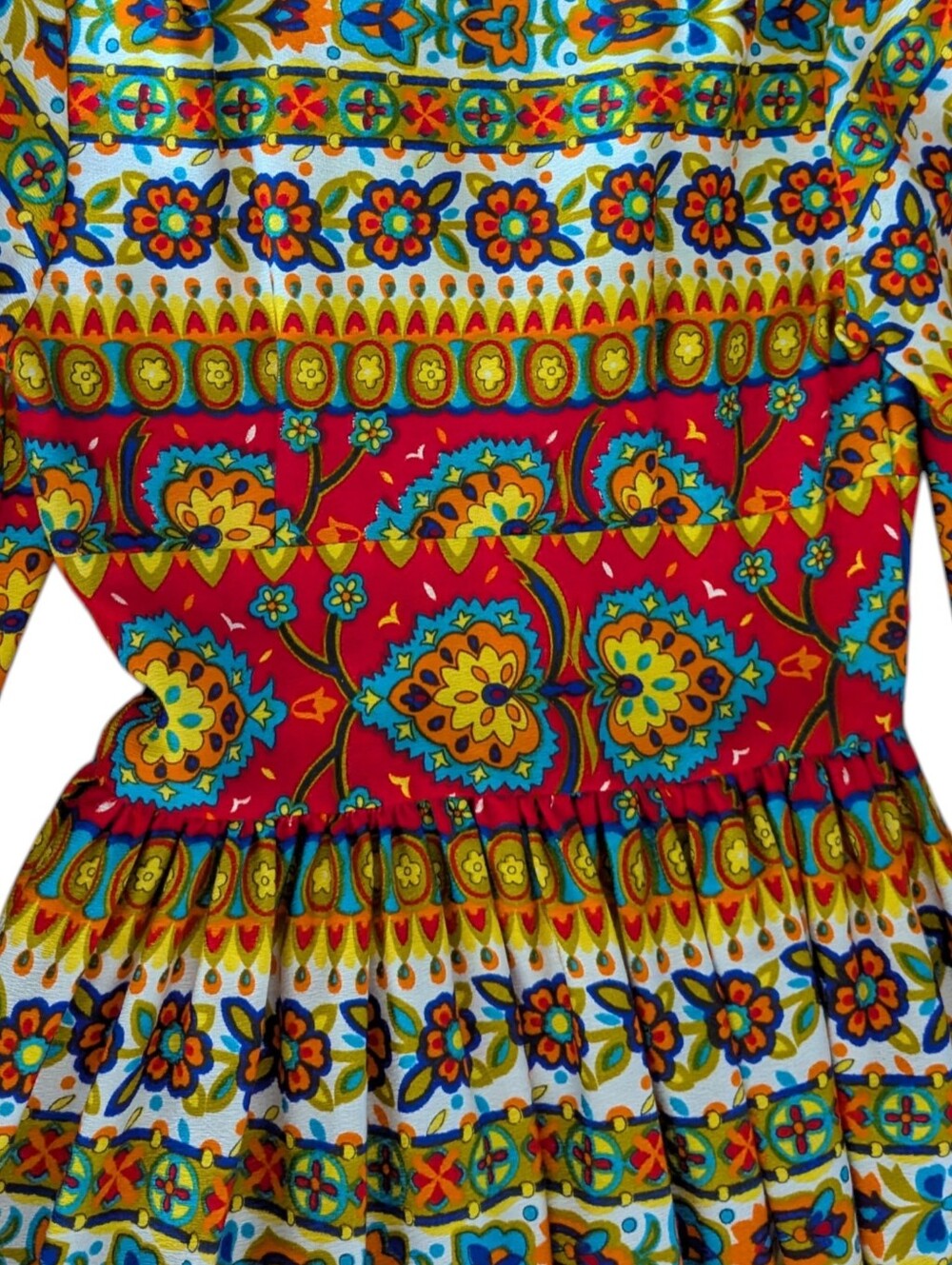 Vtg 60s Leland Of California Boho Long Sleeve Maxi Dress Hippie Multicolor - Picture 8 of 11